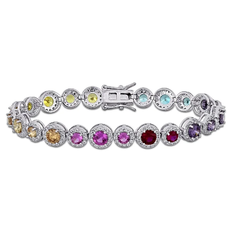 women silver bracelets -Miadora 14 3/4ct TGW Multi-Gemstone Tennis Bracelet Sterling Silver-7.25 in