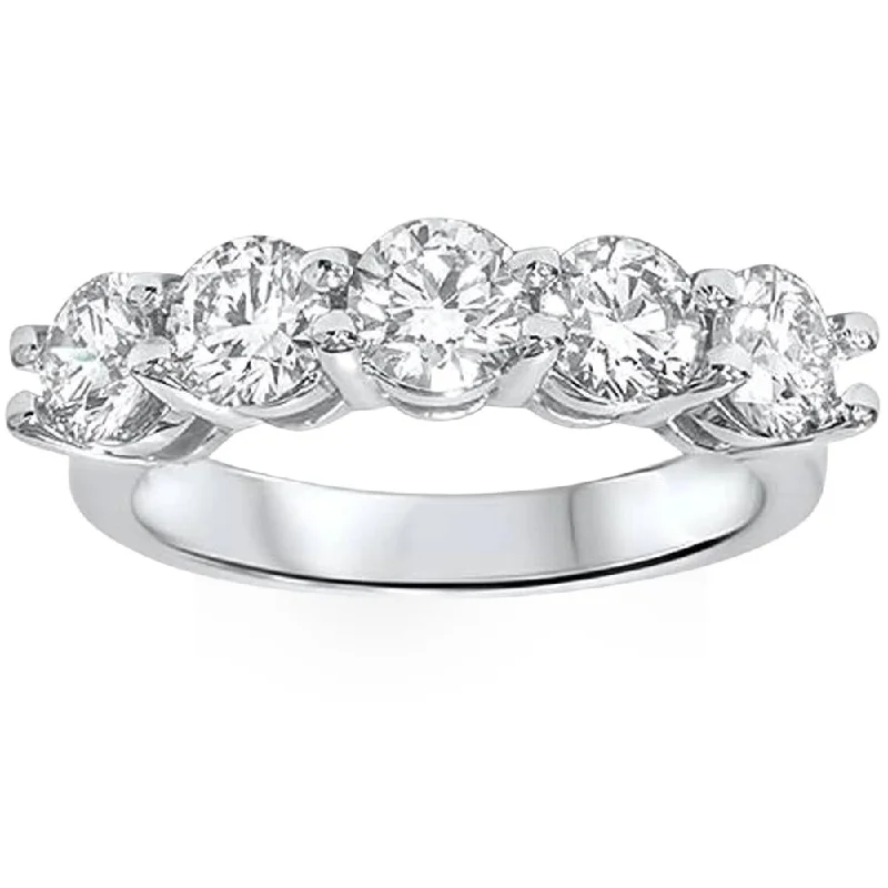 women trendy engagement rings -2 Carat 5-Stone Round Lab Created Diamond Ring 14K White Gold