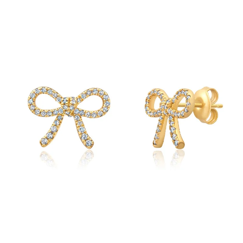 women luxury earrings -Crislu Fashion Fairy-Tale Bow Earrings in 18KT Yellow Gold Plated Sterling Silver