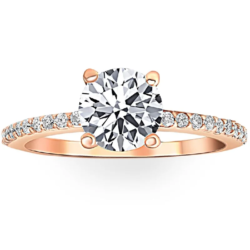 women vintage engagement ring sets -Rose Gold 1 3/4ct Diamond Engagement Ring Solitaire 14k Lab Grown