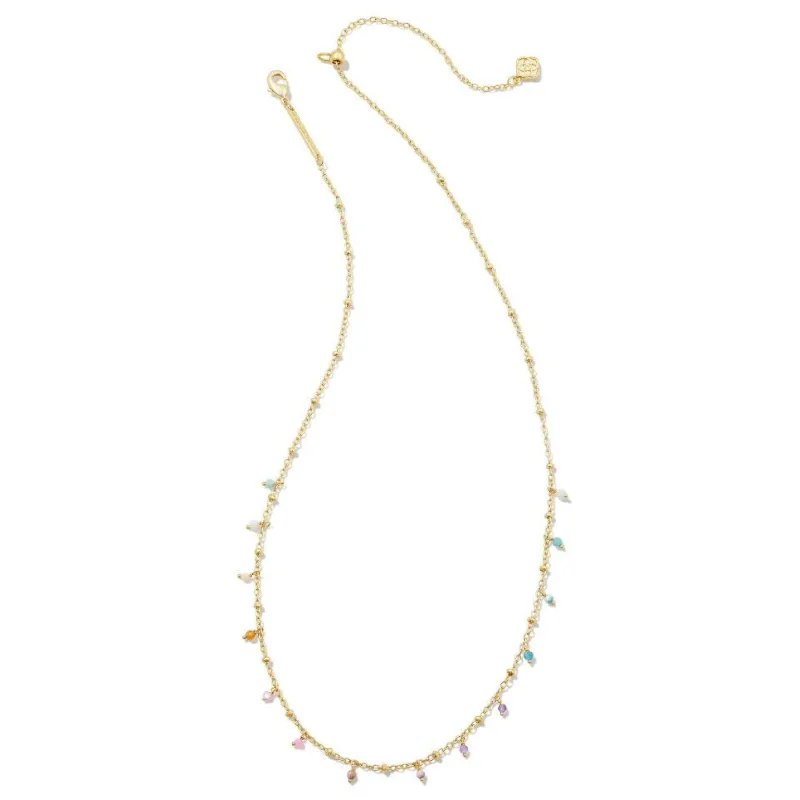 women sterling silver necklaces -Kendra Scott | Camry Gold Beaded Strand Necklace in Pastel Mix