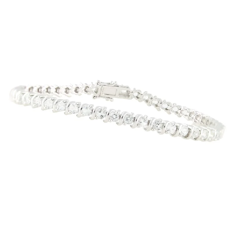 women bold bangles -Rhodium over Sterling Silver White Topaz Tennis Bracelet