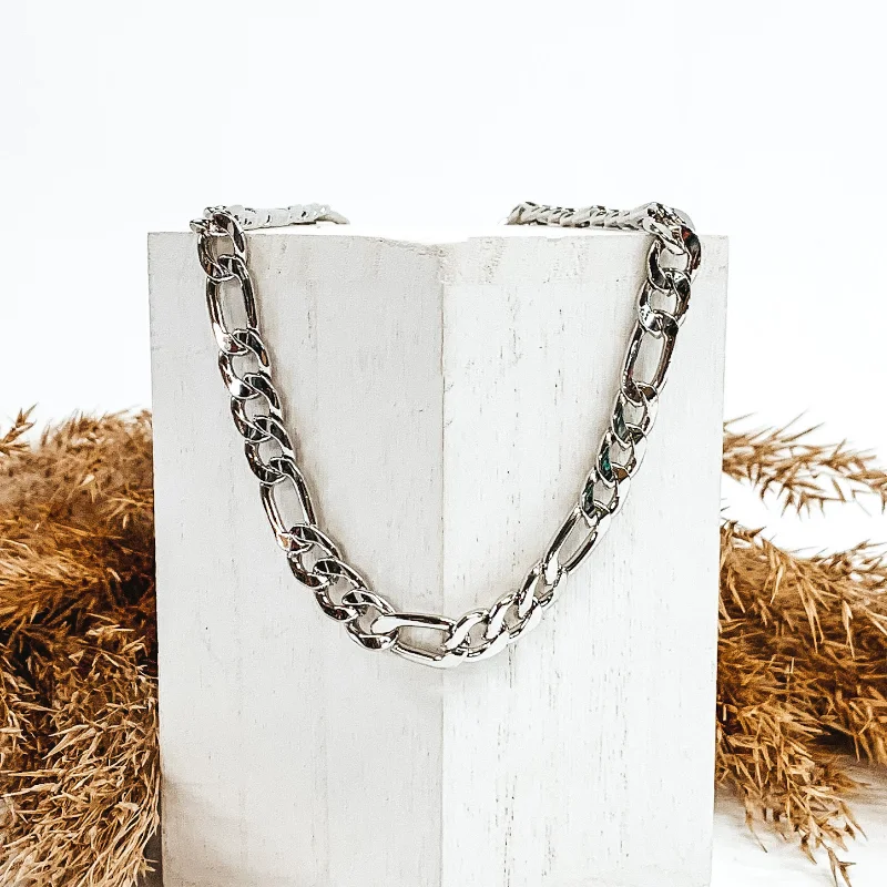 women sparkling necklaces -Simple Figaro Chain Necklace in Silver