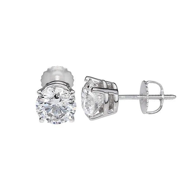 women chic stud earrings -Signature Certificate EcoLove 2-1/2 CTW Round Lab Grown Diamond Solitaire Stud Earrings in 14KT White Gold