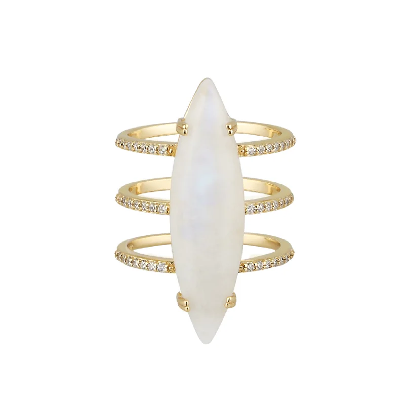 women floral engagement rings -Adornia Moonstone Marquis Ring 14k gold vermeil