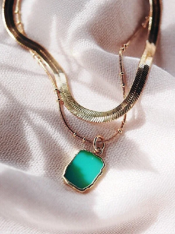 women luxury necklaces -Chrysoprase Herringbone Necklace Set