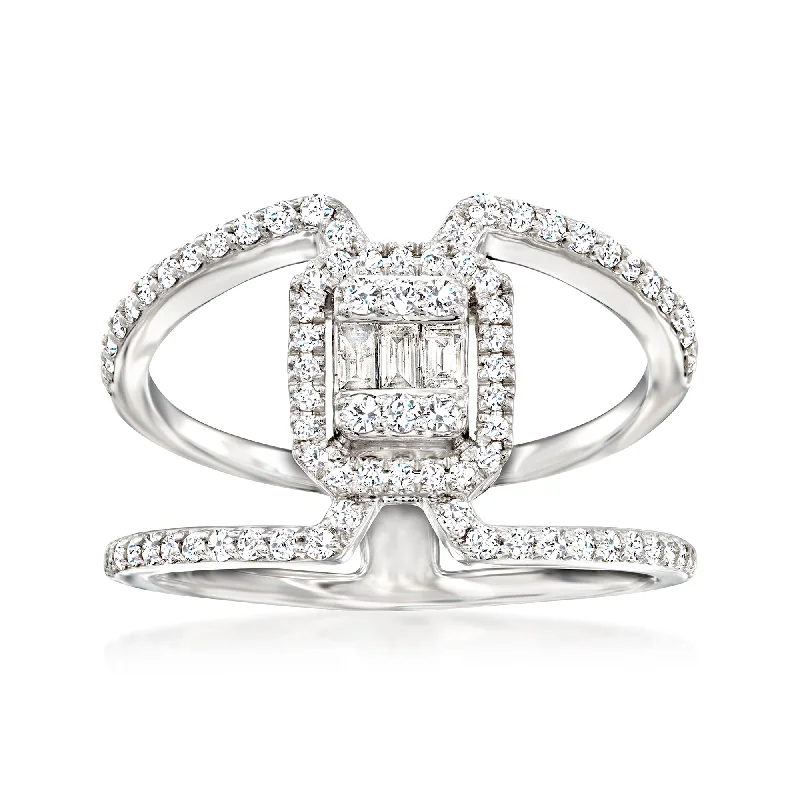 women heirloom engagement rings -Ross-Simons Baguette and Round Diamond Ring in 14kt White Gold