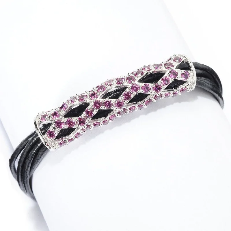 women luxury bangles -Rhodolite Six-Strand Leather Cord Bracelet