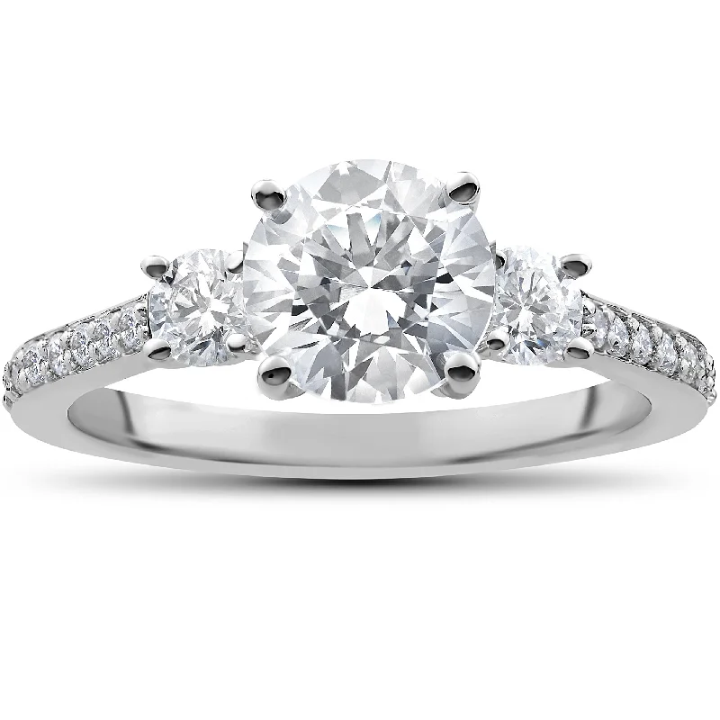 women vintage-inspired engagement rings -2 ct Round Diamond 3-Stone Lab Created Eco Friendly Engagement Ring White Gold