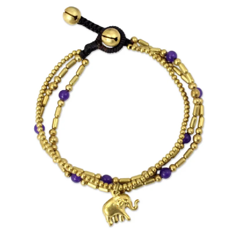 women men’s bracelets -Handmade Brass Purple Elephant Charm Bracelet (Thailand)