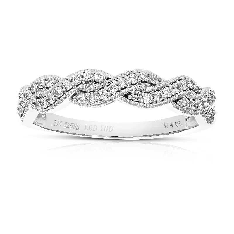 women engagement rings -1/5 cttw Round Cut Lab Grown Diamond Prong Set Wedding Band .925 Sterling Silver