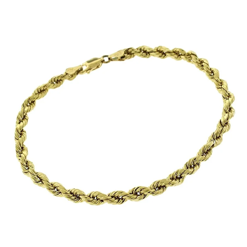 women stackable bangles -10K Yellow Gold 4MM Solid Rope Diamond-Cut Link Bracelet 8", Gold Bracelet for Men & Women, 100% Real 10K Gold