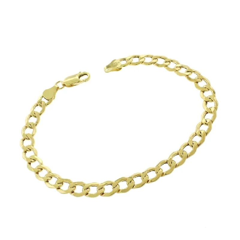 women cuff bangles -10k Yellow Gold 6.5mm Hollow Cuban Curb Link Bracelet Chain 8.5"