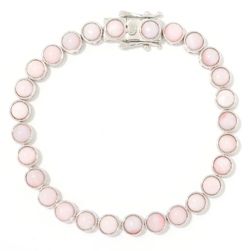 women eco-conscious bangles -Sterling Silver 7.25" Round Pink Opal Line Bracelet