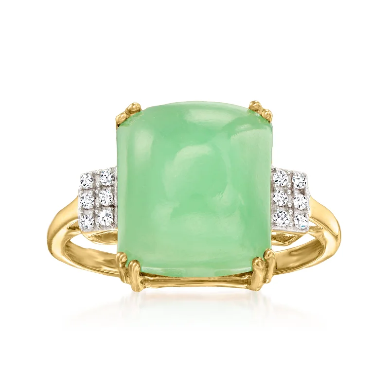 women elegant vintage engagement rings -Canaria Jade Ring With Diamond Accents in 10kt Yellow Gold