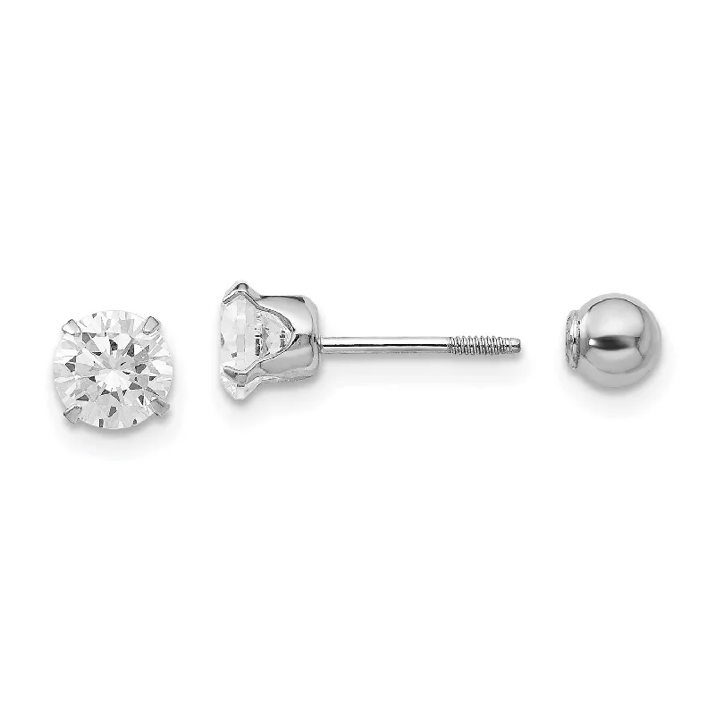 women luxury diamond earrings -14KT White Gold 5MM Cubic Zirconia Reversible Stud Earrings