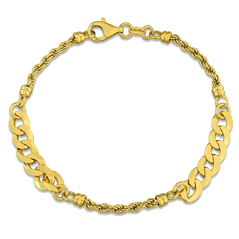 women stacked bracelet sets -Miadora 2.5mm Rope 6mm Curb Link Chain Bracelet Yellow Plated Sterling Silver