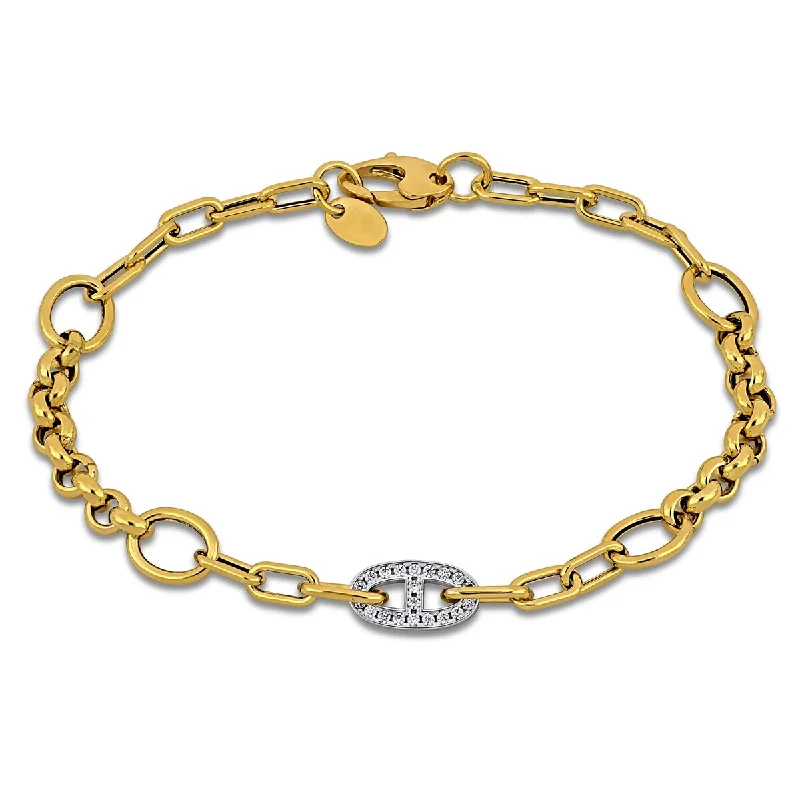 women minimalist bracelets -Miadora 1/5ct TGW Cubic Zirconia Multi-Shape Link Bracelet 14k Two-Tone Gold