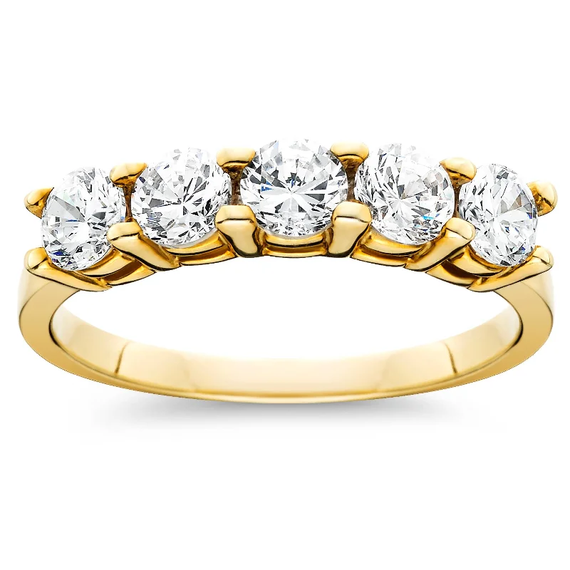 women elegant wedding engagement rings -1ct Five Stone Diamond Ring 14K Yellow Gold