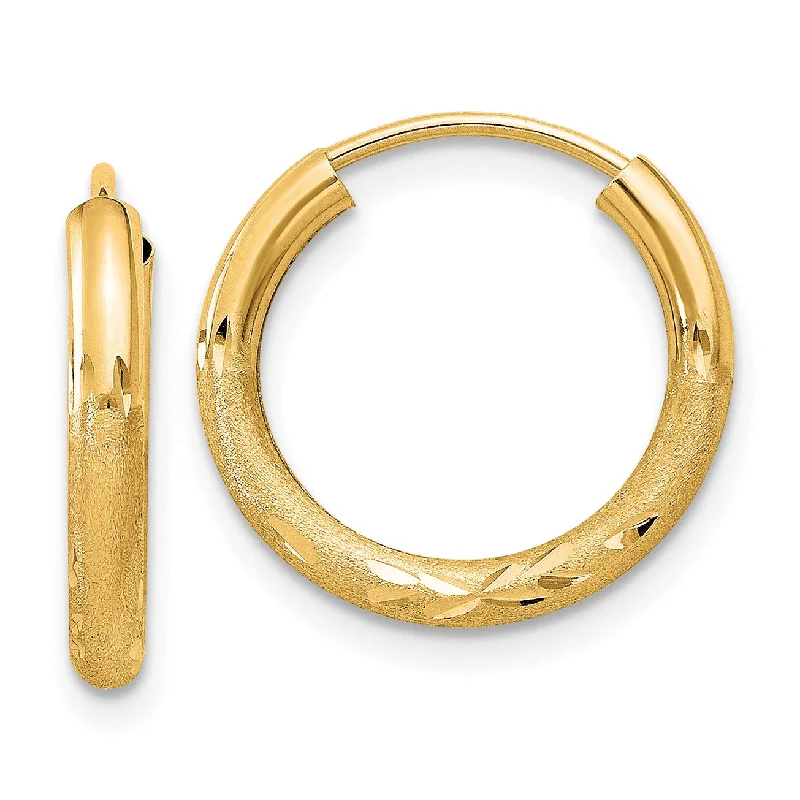 women affordable gold earrings -14KT Yellow Gold 15X2MM Diamond-cut Endless Hoop Earrings