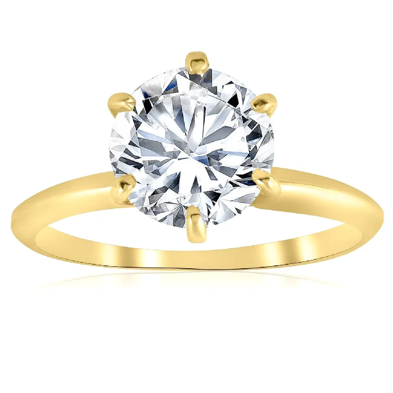 women vintage engagement ring sets -Certified 3.07Ct Diamond H/VVS2 Solitaire Yellow Gold Engagement Ring Lab Grown