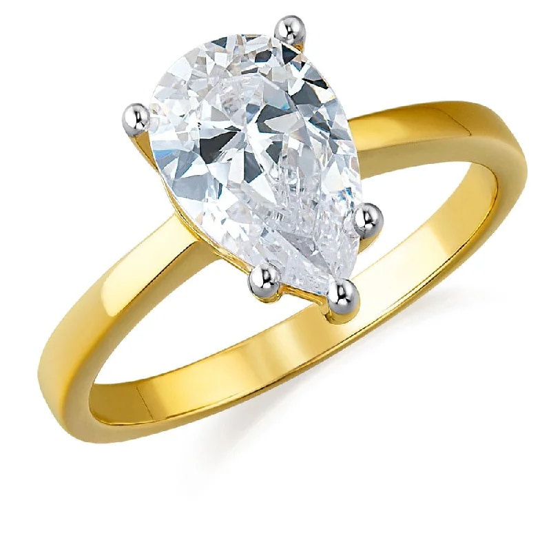 women gold wedding bands -Pear Cut Solitaire Ring