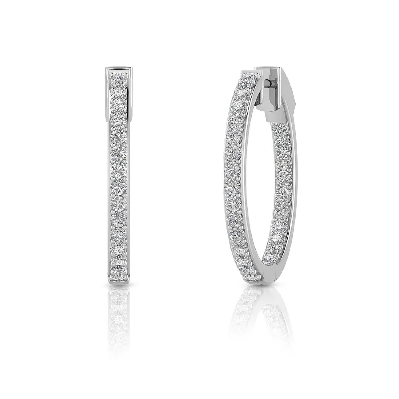 women shimmering earrings -EcoLove 1 CTW Lab Grown Diamond In & Out Hoops in014KT White Gold