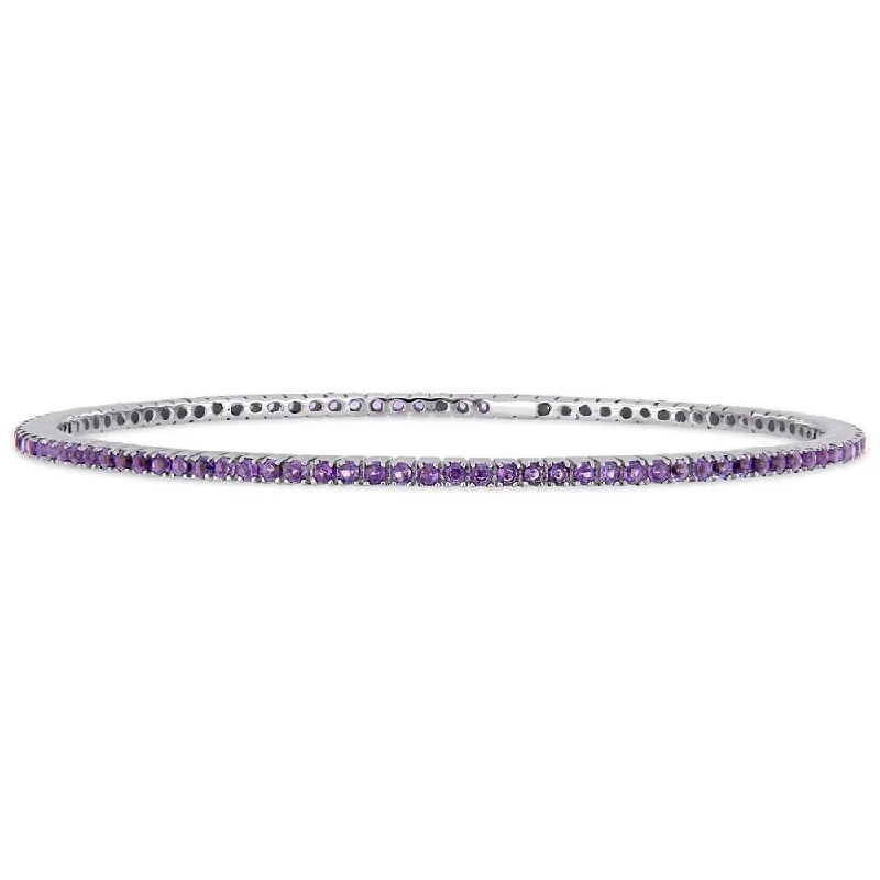 women stackable bangles -Miadora 14k White Gold Amethyst-Africa Tennis Bangle Bracelet