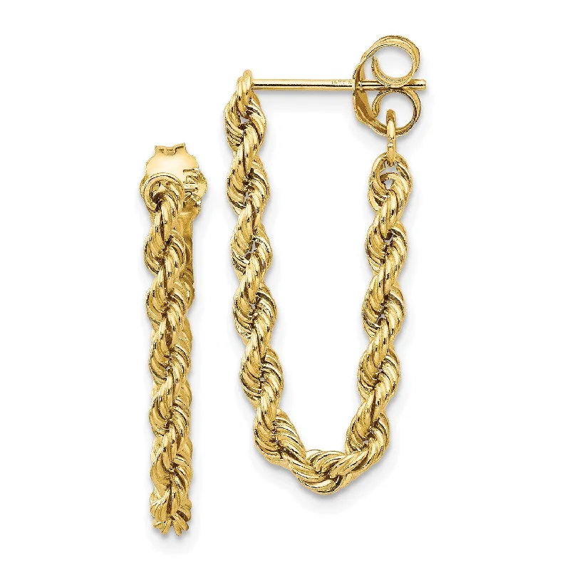 women chic earrings -14KT Yellow Gold 28X8MM Dangle Rope Earrings