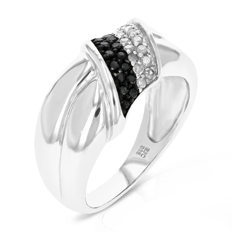 women engagement rings with sapphire -Sterling Silver Black Diamond Ring (0.30 cttw)