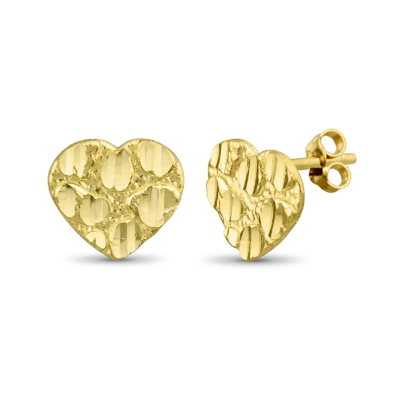 women chic earrings -10KT Yellow Gold 9MM Heart Shaped Nugget Earrings