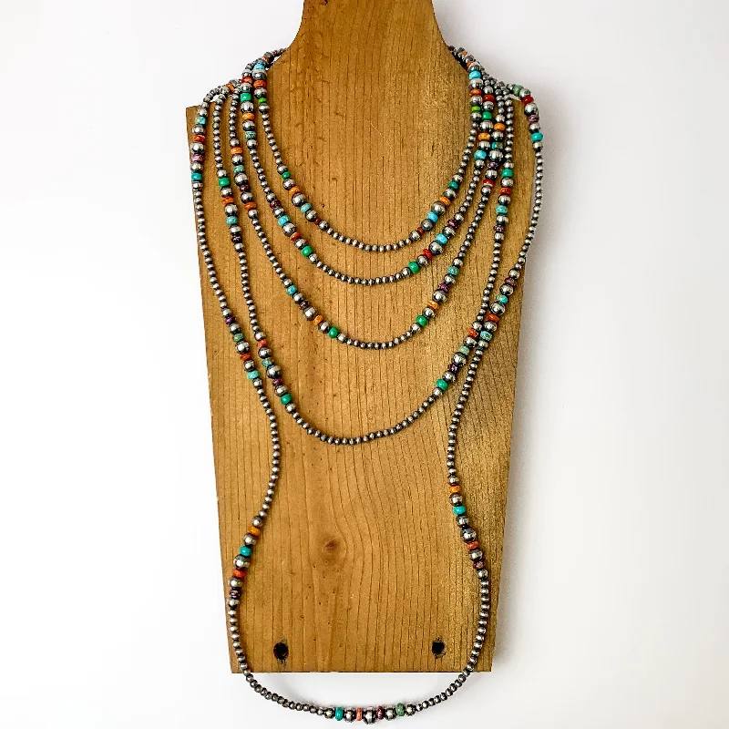 women sparkling necklaces -Navajo | Navajo Handmade 3mm-8mm Graduated Navajo Pearls with Various Colored Turquoise Spacers Necklace | Varying Lengths