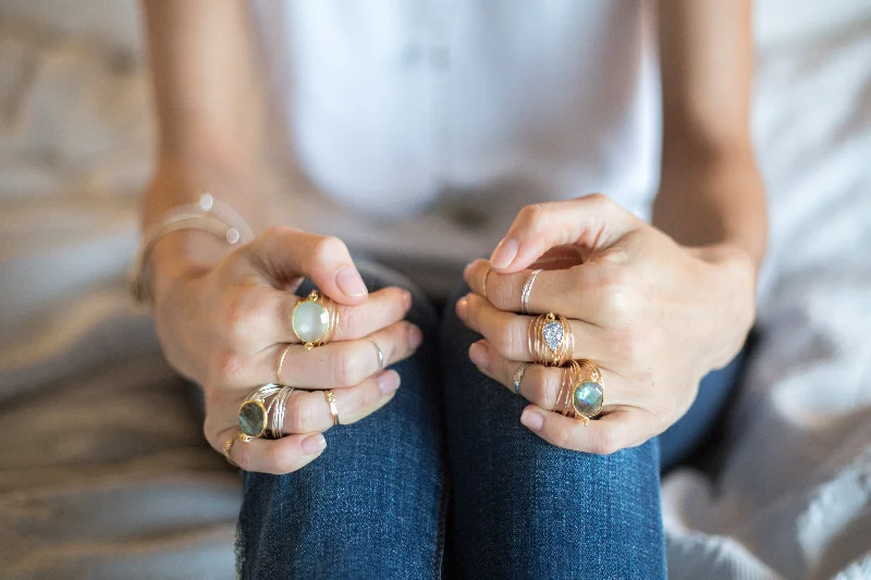 women three-stone engagement rings -Torrey Ring in Blue Chalcedony