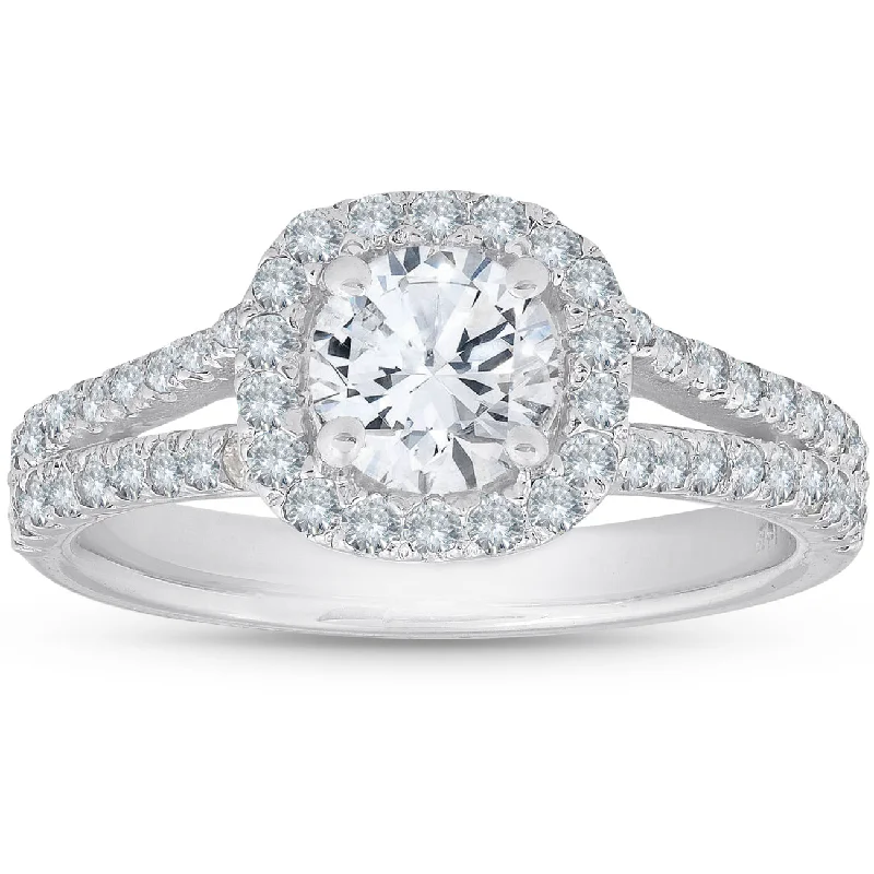 women mixed metal engagement rings -1 Ct Cushion Halo Engagement Ring 14k White Gold Lab Grown Diamond