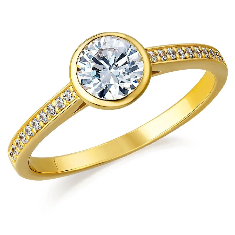 women bold rings -Classic Pavé Bezel Solitaire Ring