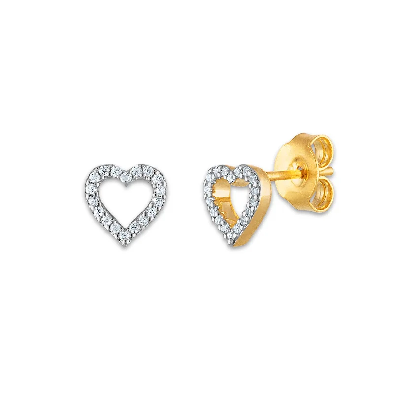 women glamorous earrings -1/20 CTW Diamond Stud Heart Outline Earrings in 10KT Yellow Gold