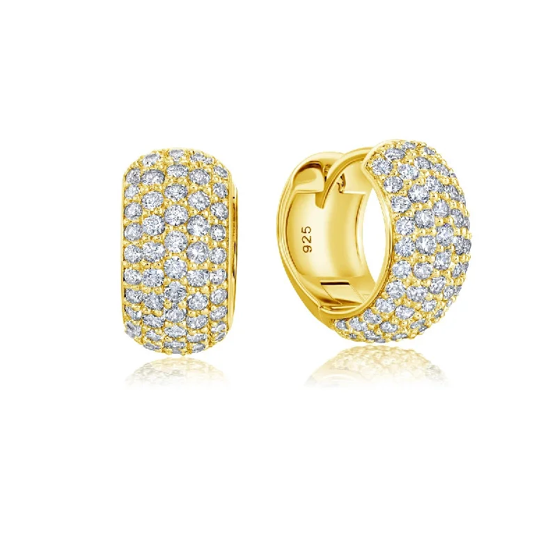 women luxury earrings for women -Crislu 18KT Yellow Gold Plated Sterling Silver Cubic Zirconia Huggie Earrings