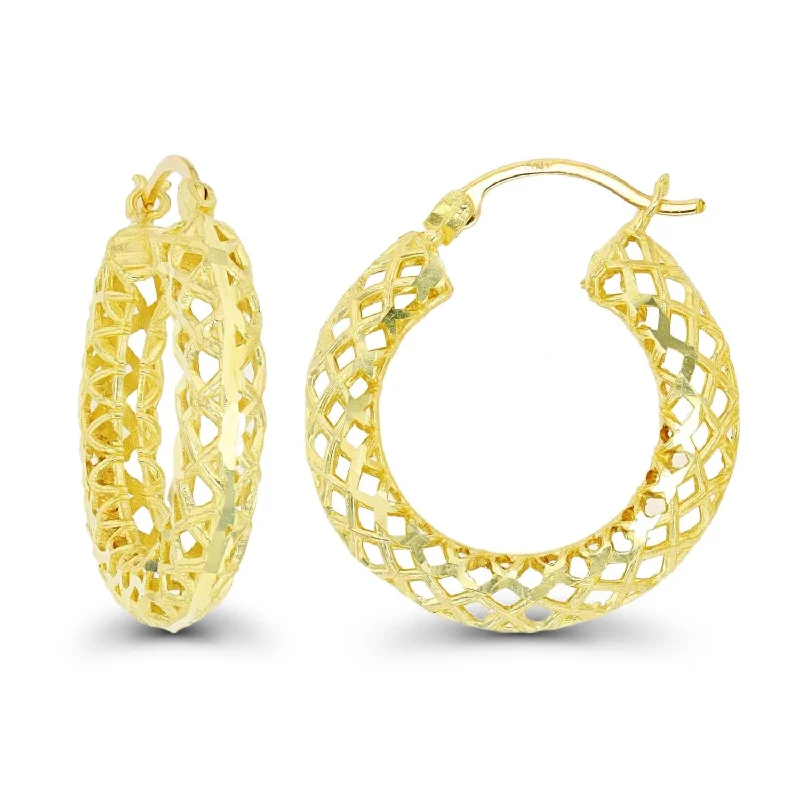 women silver hoop earrings -10KT Yellow Gold 25MM Filigree Hoop Earrings