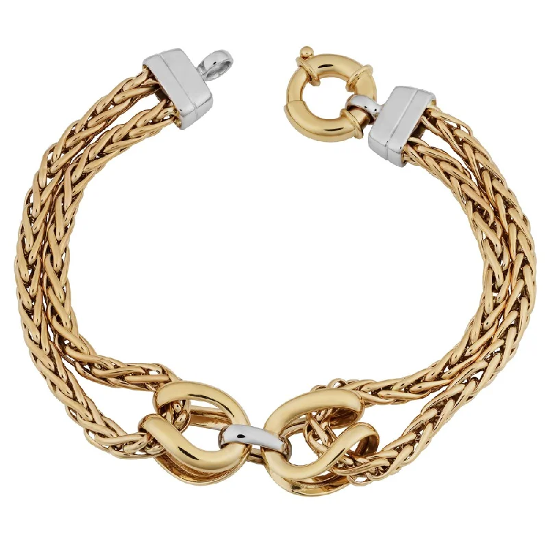 women friendship bracelets -Fremada 14k Two-tone Gold Double Wheat Chain Bracelet (7.5 inches)