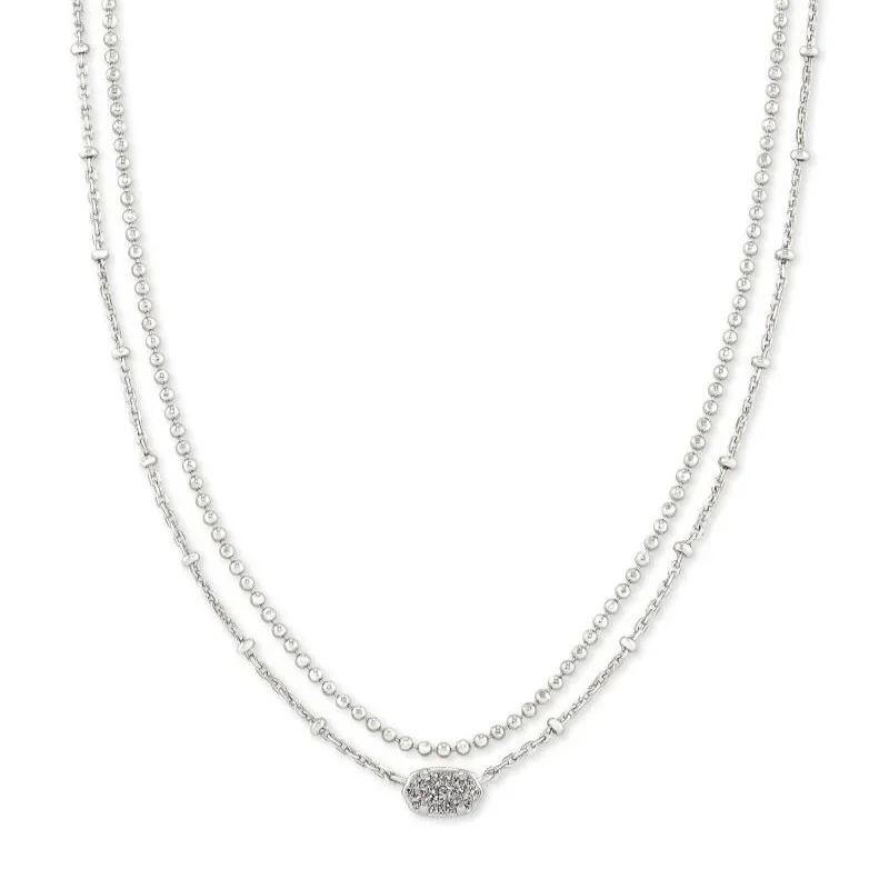 women eternity necklaces -Kendra Scott | Emilie Silver Multi Strand Necklace in Platinum Drusy