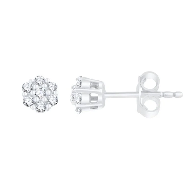 women trendy stud earrings -EcoLove 1/4 CTW Lab Grown Diamond Cluster Stud Earrings in Sterling Silver