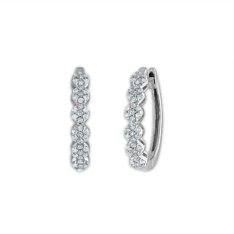 women statement gold earrings -1/3 CTW Diamond Cluster Hoop Earrings in 10KT White Gold