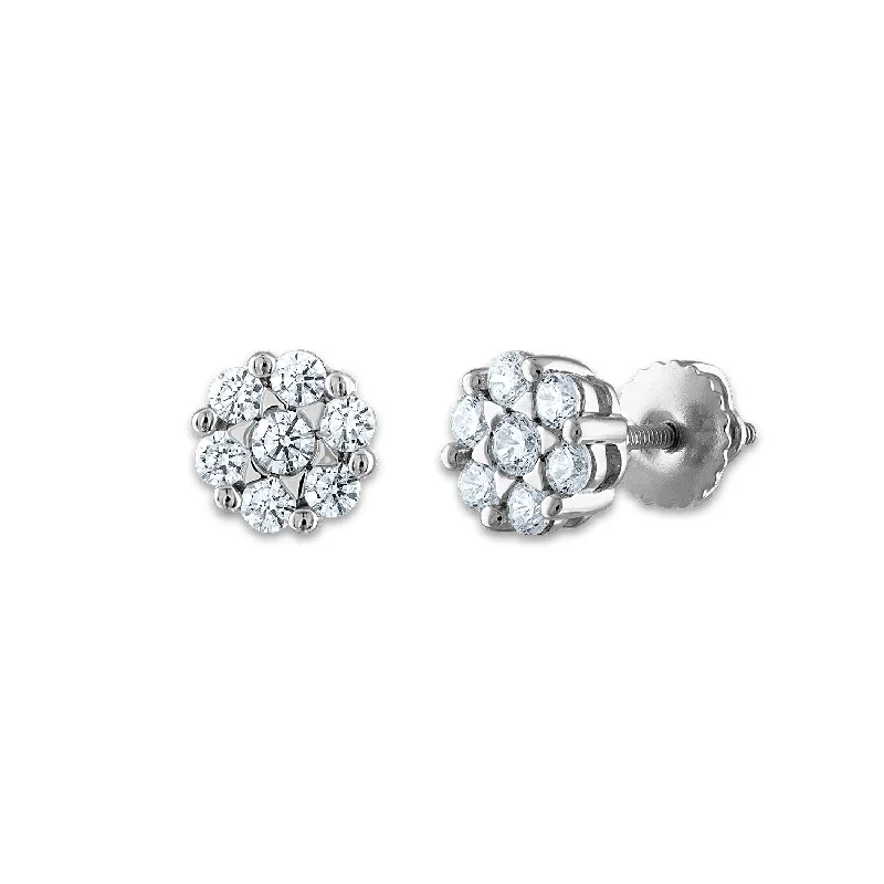 women everyday earrings -EcoLove 1/2 CTW Lab Grown Diamond Cluster Stud Flower Shaped Earrings in 14KT White Gold