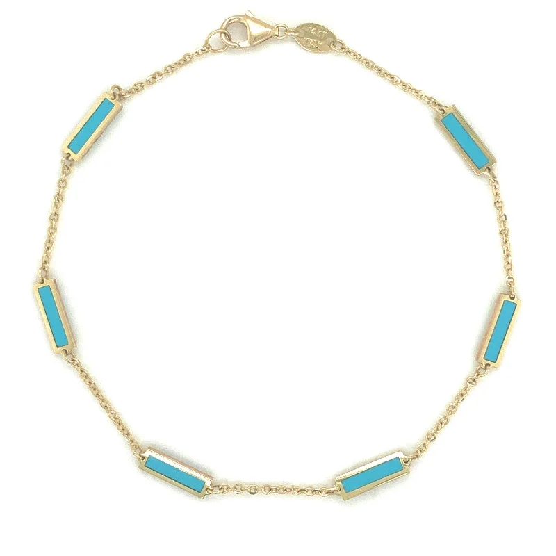 women chunky bracelets -Joelle Turquoise Stackable Bar Bracelet - 14K Gold Turquoise Bracelet