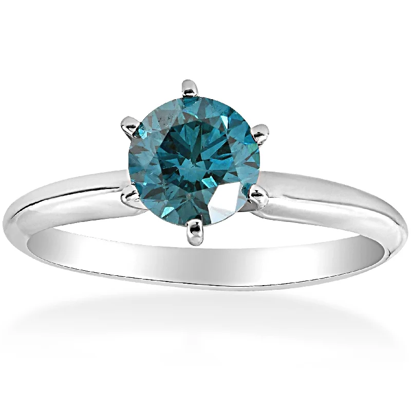 women affordable engagement rings -1 1/2ct Blue Diamond Solitaire Engagement Ring 14K White Gold