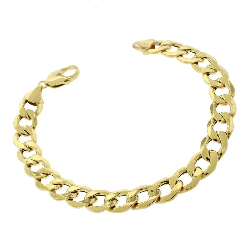 women luxury bangles -10k Yellow Gold 11mm Hollow Cuban Curb Link Bracelet Chain 9"