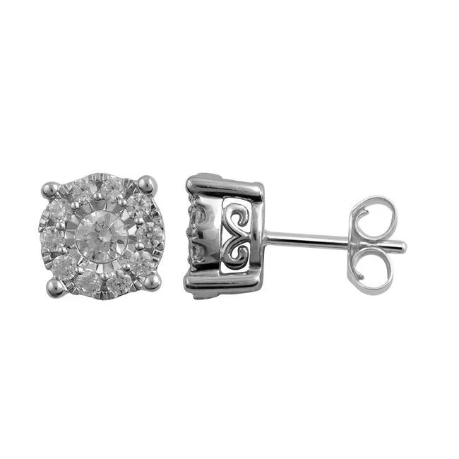 women hoop earrings -1/2 CTW Diamond Cluster Stud Earrings in 10KT White Gold