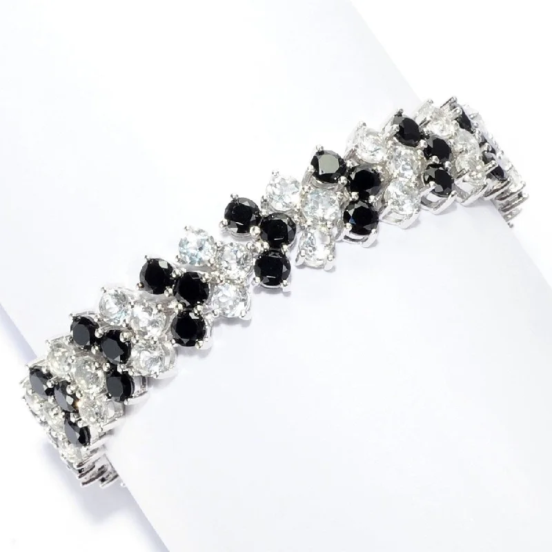 women pearl bracelets -Sterling Silver 15.45Ctw Black Spinel Tennis Round Bracelet