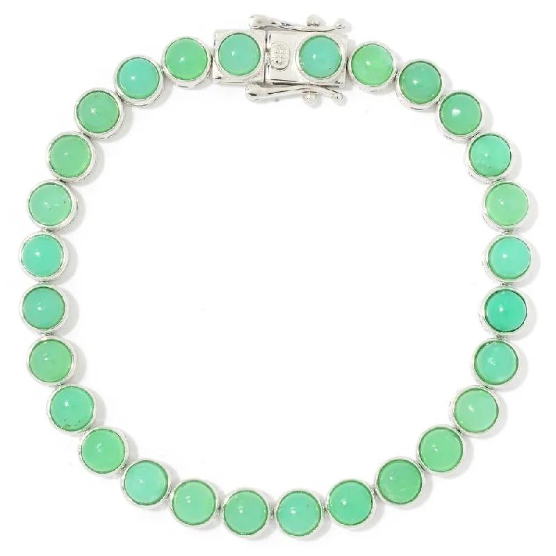 women charm bracelets -Sterling Silver 7.25" Round Chrysoprase Line Bracelet