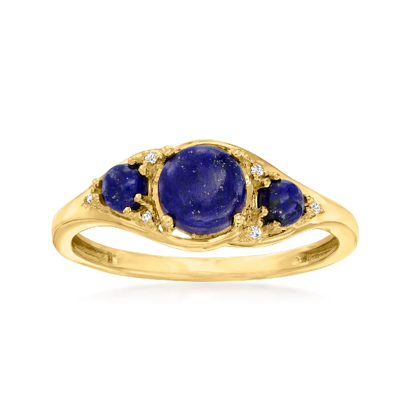 women luxurious engagement rings -Canaria Lapis 3-Stone Ring With Diamond Accents in 10kt Yellow Gold